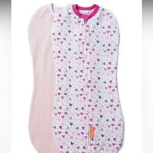 NB (0-2m) SwaddleMe Pink & White Heart-Print 2-Pack Sleep Sacks